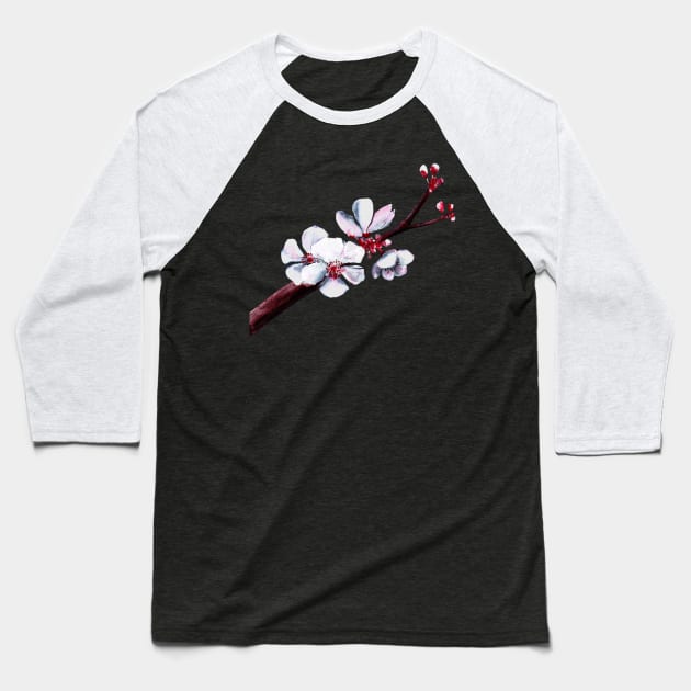Cherry Blossom Flowers Watercolor Painting Baseball T-Shirt by Ratna Arts